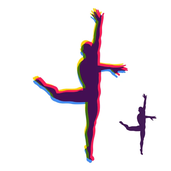 舞者的剪影。体操 运动员。男人在摆姿势跳舞。体育标志。芭蕾舞演员踮着脚尖站着。设计元素。矢量插图. — 图库矢量图片