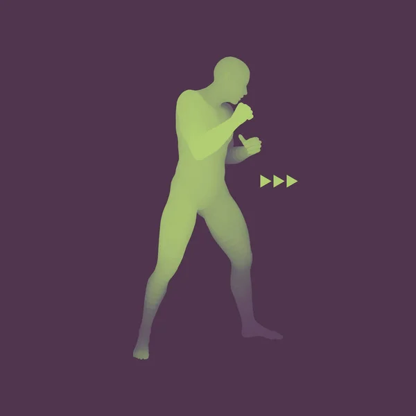 拳击手。3d 人类人体模型。体育标志。设计元素。矢量插图. — 图库矢量图片
