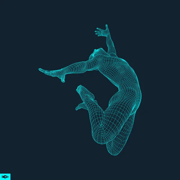 Silueta de una bailarina. Una bailarina realiza elementos acrobáticos. Modelo 3D del Hombre. Símbolo deportivo. Elemento de diseño. Ilustración vectorial . — Vector de stock