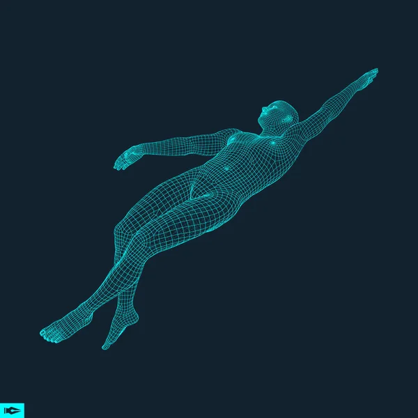 Uomo nuoto 3D. Immagine vettoriale di un nuotatore. Corpo umano. Simbolo sportivo. Elemento di progettazione . — Vettoriale Stock