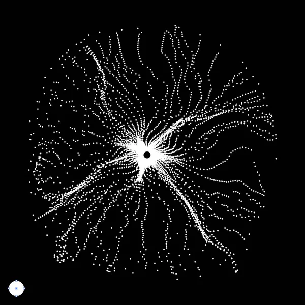 Array mit dynamischen Teilchen. 3D-Technik. Abstrakter Hintergrund. Vektorillustration. — Stockvektor