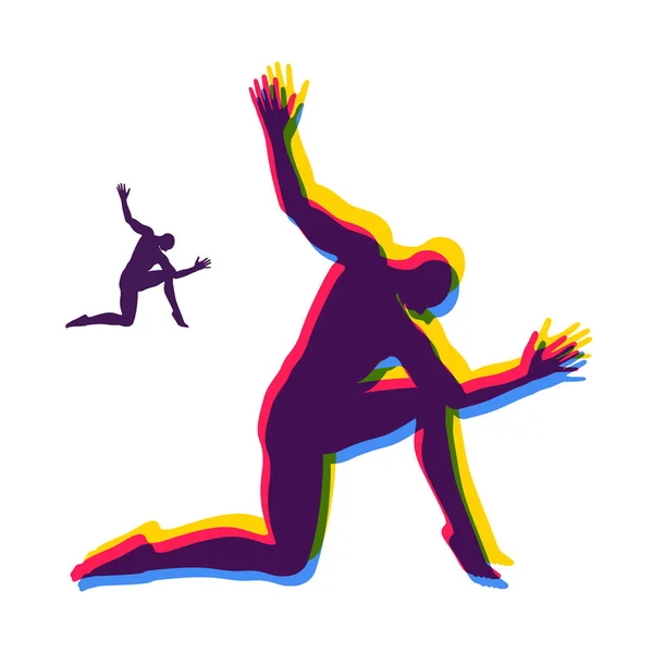 Silhouette einer Tänzerin. Turner. Mann posiert und tanzt. Sport-Symbol. Gestaltungselement. Vektorillustration. — Stockvektor