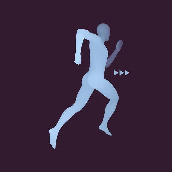Hombre corriendo 3d. Diseño para Deporte, Negocios, Ciencia y Tecnología. Ilustración vectorial. Cuerpo humano . — Vector de stock