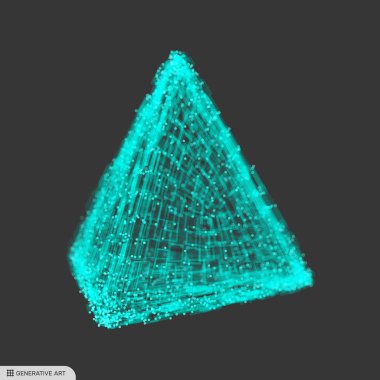 Pyramid. Regular tetrahedron. Platonic solid. Regular, convex polyhedron. Geometric element for design. Molecular grid. 3d technology style. clipart