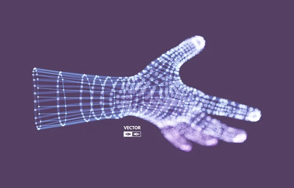 Braccio umano. Modello a mano. Struttura di collegamento. Concetto tecnologico futuro. Illustrazione vettoriale 3D . — Vettoriale Stock