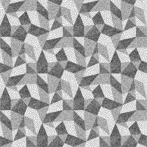 Geometrische driehoeken achtergrond. Mozaïek. Zwart en wit, korrelig dotwork ontwerp. Pointillisme patroon. Gespikkelde vectorillustratie. — Stockvector