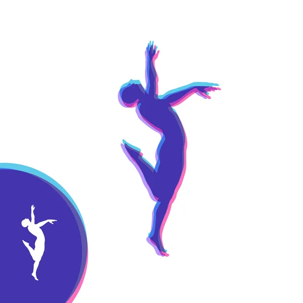 Silhouet van een danser. Turnster. Man is Posing en dansen. Sport symbool. Ontwerpelement. Vectorillustratie. — Stockvector