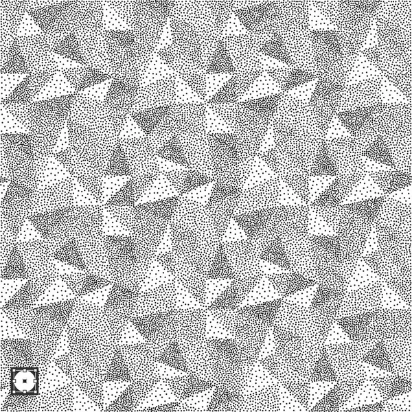 Geometrische driehoeken achtergrond. Mozaïek. Zwart en wit, korrelig dotwork ontwerp. Pointillisme patroon. Gespikkelde vectorillustratie. — Stockvector