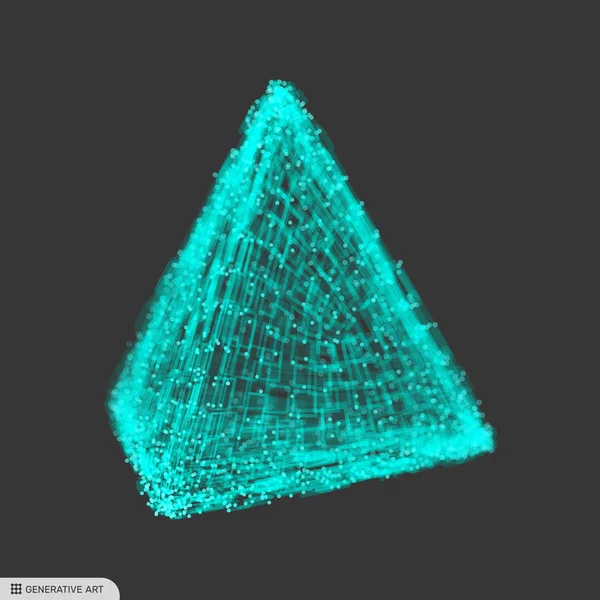 Piramide. Tetraedro regolare. Solido platonico. Poliedro regolare, convesso. Elemento geometrico per il design. Griglia molecolare. Stile di tecnologia 3d . — Vettoriale Stock