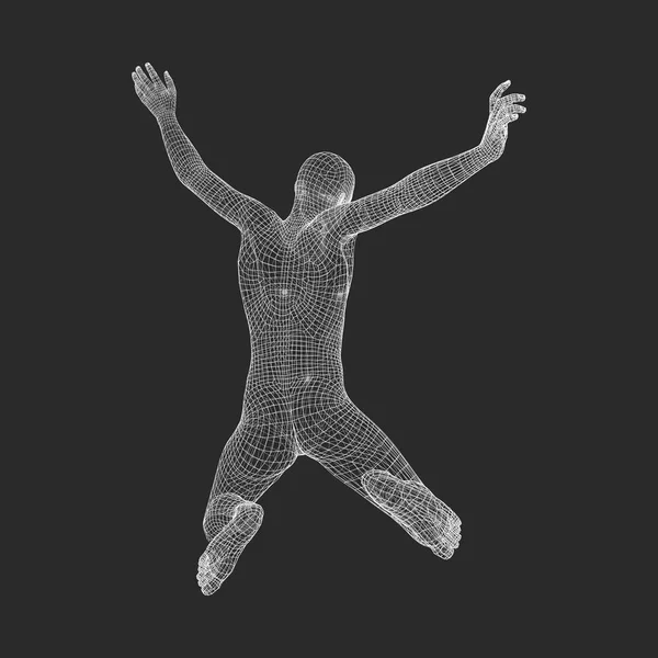 Företag, frihet eller lycka koncept. 3D-modell av Man. humanmodellen. Vektorillustration. — Stock vektor
