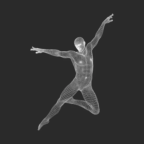 Adam Poz ve Dans ediyor. Bir Dansçının Silueti. Spor konsepti. 3d Model Man. İnsan Vücudu. Spor sembolü. Tasarım Öğesi. Vektör İllüstrasyonu. — Stok Vektör