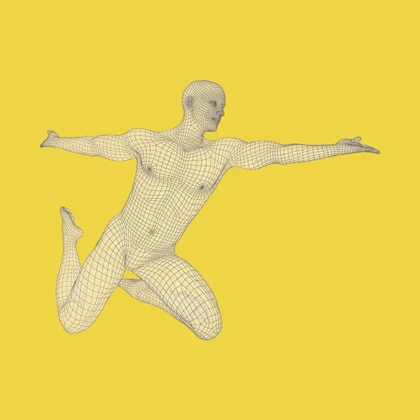Adam insan vücudu tel modeli 3D modeli. Tasarım öğesi. Teknoloji vektör çizim. — Stok Vektör