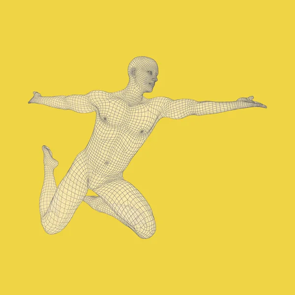 Modelo 3D del Hombre. Modelo de alambre de cuerpo humano. Elemento de diseño. Tecnología Vector Ilustración . — Archivo Imágenes Vectoriales