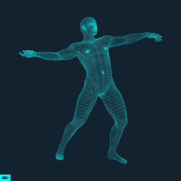 Modèle 3D de l'homme. Modèle de fil de corps humain. Élément de conception. Illustration vectorielle technologique . — Image vectorielle