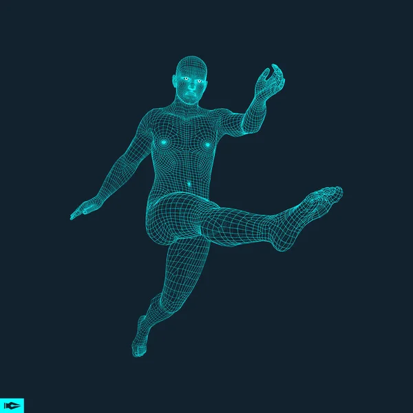 Jugador de fútbol. Concepto deportivo. Modelo 3D del Hombre. Cuerpo humano. Símbolo deportivo. Elemento de diseño. Ilustración vectorial . — Archivo Imágenes Vectoriales