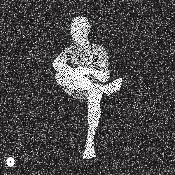 Homem sentado. Modelo 3D do Homem. Projeto de ponto granulado preto e branco. Ilustração vetorial pontilhada . — Vetor de Stock