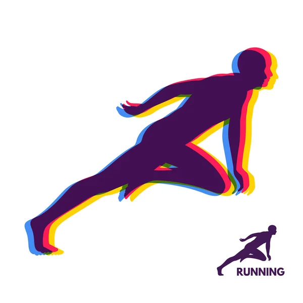 走っている男の人のシルエット。スポーツのためのデザイン。マラソンやジョギングにエンブレム。ベクトル図. — ストックベクタ