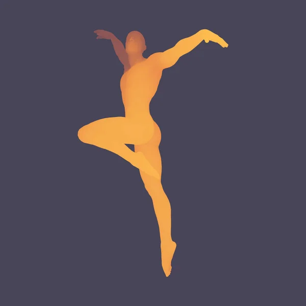 Silhouet van een balletdanser. 3D-model van het menselijk lichaam Man.. Sport symbool. Ontwerpelement. Vectorillustratie. — Stockvector