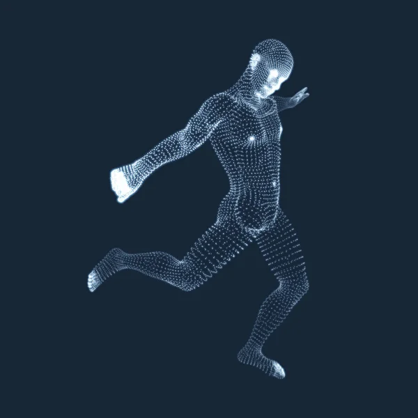 Un giocatore di football dalle particelle. Concetto sportivo. Modello 3D dell'uomo. Corpo umano. Simbolo sportivo. Elemento di design. Illustrazione vettoriale . — Vettoriale Stock