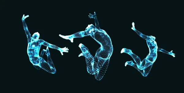 Jimnastikçi. Adam 3d insan vücut modeli. Jimnastik hareket için simgesi sağlık ve Fitness topluluk. Vektör grafikleri parçacıkların oluşur. — Stok Vektör