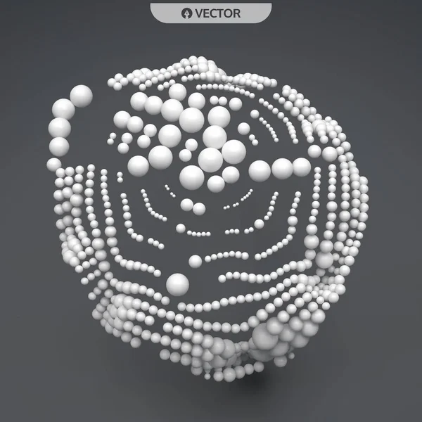 Composition de la sphère 3D. Beaucoup de balles dans l'espace vide. Contexte abstrait. Illustration vectorielle. L'art génératif . — Image vectorielle
