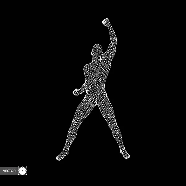 Concepto de liderazgo. Hombre de pie. Humano con el brazo en alto. Silueta para el campeonato deportivo. Ilustración vectorial . — Archivo Imágenes Vectoriales