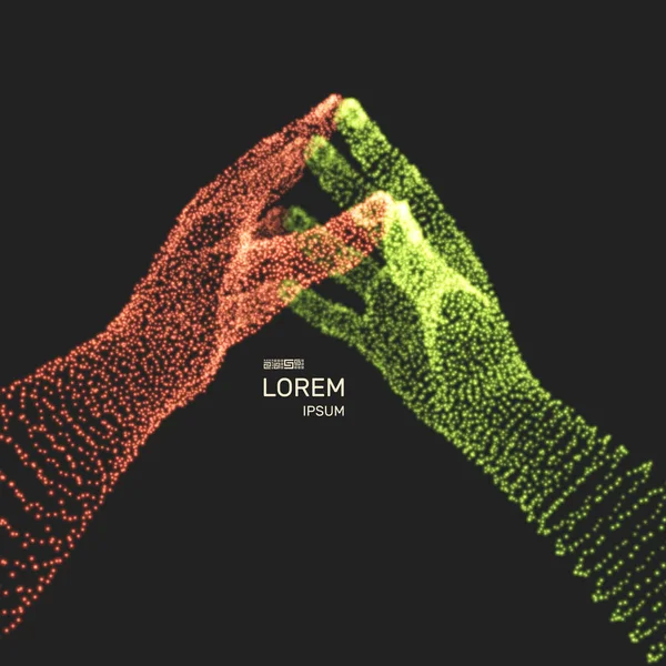 Dwie ludzkie ręce. Struktura połączeń. Koncepcja biznesu. Ilustracja wektora 3D. — Wektor stockowy