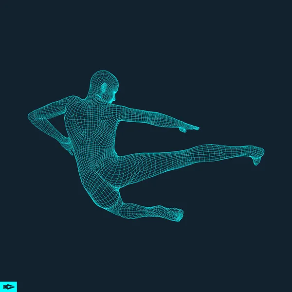 Modelo 3D del Hombre. Modelo de alambre de cuerpo humano. Elemento de diseño. Tecnología Vector Ilustración . — Vector de stock