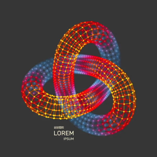 Węzeł Trefoil. Obiekt z połączonych linii i kropek. Projektowanie 3D siatki. Struktury molekularnej. Ilustracja wektorowa. — Wektor stockowy