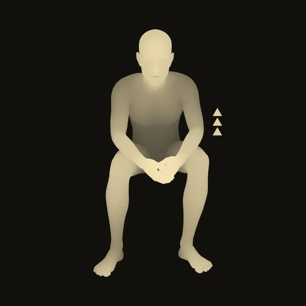 Un homme dans une posture de penseur. Modèle 3D de l'homme. Affaires, Sciences, Psychologie ou Philosophie Illustration vectorielle . — Image vectorielle