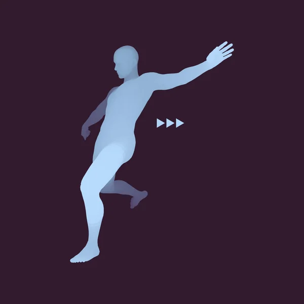 Fußballspieler. Sportkonzept. 3D-Modell des Menschen. menschlicher Körper. Sport-Symbol. Gestaltungselement. Vektorillustration. — Stockvektor