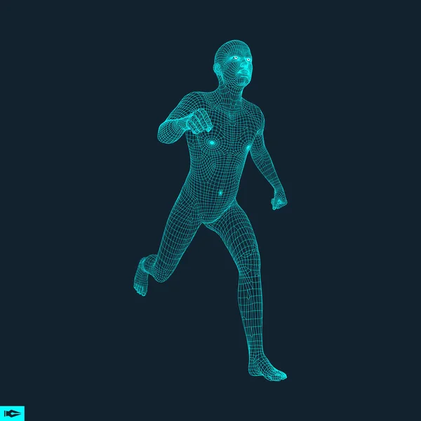 Hombre corriendo 3d. Diseño para Deporte, Negocios, Ciencia y Tecnología. Ilustración vectorial. Cuerpo humano . — Archivo Imágenes Vectoriales