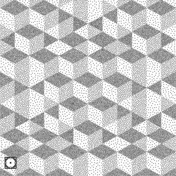 3d blocks structure background. Black and white grainy dotwork design. Pointillism pattern. Stippled vector illustration. — Stock Vector