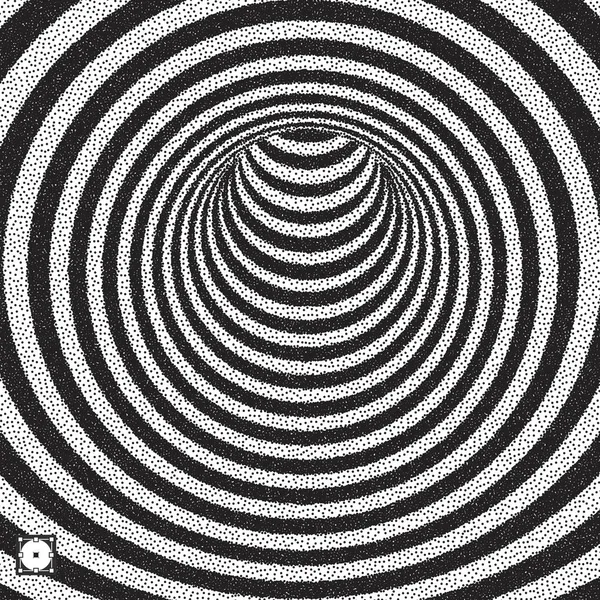 Tunnel. Black and white abstract striped background. Pointillism pattern with optical illusion. Stippled vector illustration. — Stock Vector