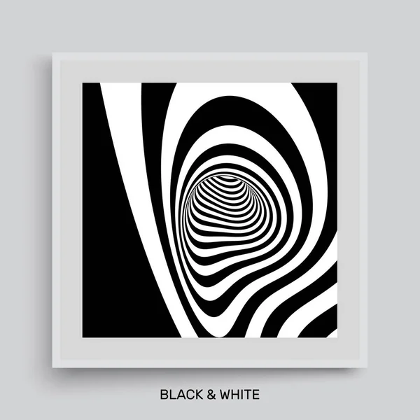 Tunnel. Optical illusion. Black and white abstract striped background. Cover design template. 3D vector illustration. — Stock Vector