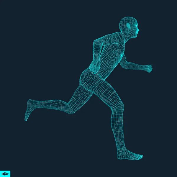 Hombre corriendo 3d. Diseño para Deporte, Negocios, Ciencia y Tecnología. Ilustración vectorial. Cuerpo humano . — Archivo Imágenes Vectoriales