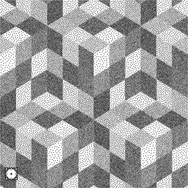 Abstract mosaic background. Black and white grainy dotwork design. Pointillism pattern with optical illusion. Stippled vector illustration. — Stock Vector
