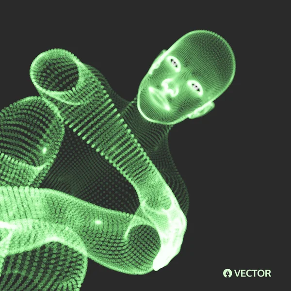 Sittande man. 3D-modell av människan. Näringslivs-, vetenskaps-, psykologi-och filosofi vektor illustration. — Stock vektor