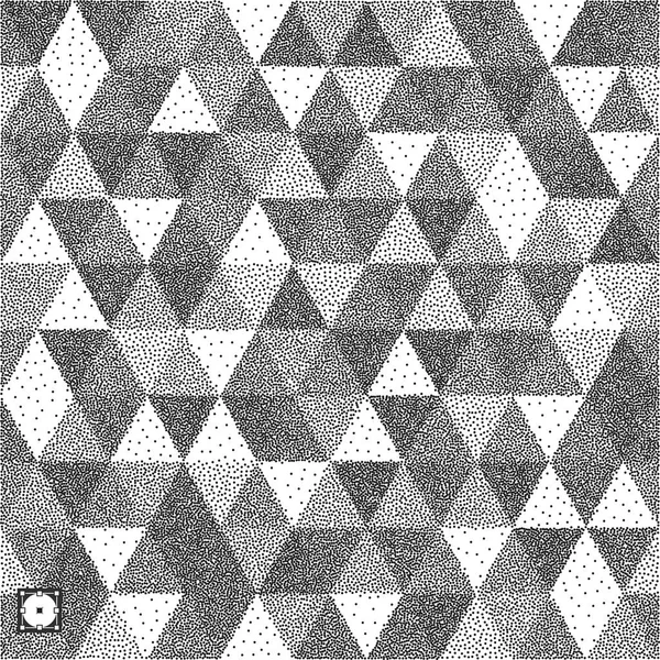 Geometrische driehoeken achtergrond. Mozaïek. Zwart-wit korrelig ontwerp. Pointillisme patroon. Stippling effect. Vectorillustratie. — Stockvector