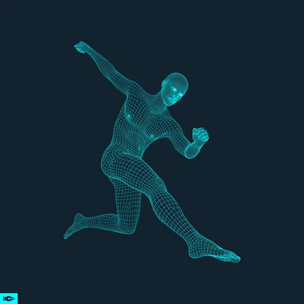 Jugador de fútbol. Concepto deportivo. Modelo 3D del Hombre. Cuerpo humano. Símbolo deportivo. Elemento de diseño. Ilustración vectorial . — Vector de stock