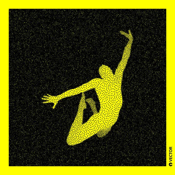 Gimnastyk. 3D Model ludzkiego ciała. Czarny i żółty-ziarniste projekt. Ilustracja wektorowa rastrowym. — Wektor stockowy