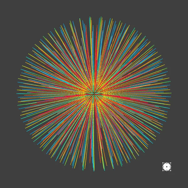 Esfera abstracta 3d. Array con partículas dinámicas. Elemento científico y tecnológico moderno. Ilustración vectorial. — Vector de stock