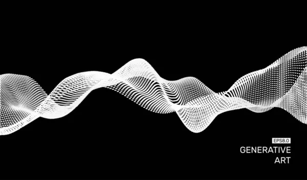 バナー、チラシ、書籍の表紙、ポスターの抽象的な波状の背景。動的な効果。3 d の遠近グリッド。ドット、ベクトル イラスト。粒子ネットワーク設計. — ストックベクタ