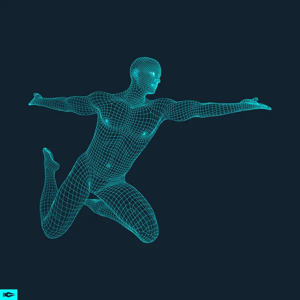 Modelo 3D del Hombre. Modelo de alambre de cuerpo humano. Elemento de diseño. Tecnología Vector Ilustración . — Archivo Imágenes Vectoriales