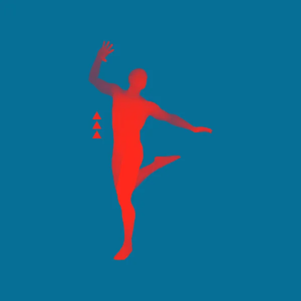 Mann posiert und tanzt. Silhouette einer Tänzerin. Eine Tänzerin führt akrobatische Elemente auf. Sportkonzept. 3D-Modell des Menschen. menschlicher Körper. Sport-Symbol. Gestaltungselement. Vektorillustration. — Stockvektor