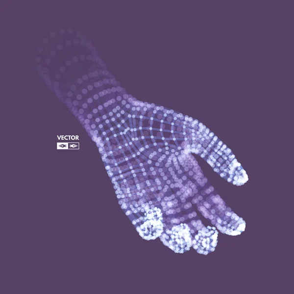 İnsan indirdiğimde el modeli. Bağlantı yapısı. Geleceğin teknolojisi kavramı. 3D vektör çizim. — Stok Vektör