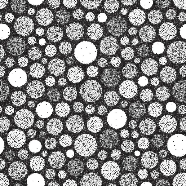 抽象的な背景の円。白と黒の粒子の粗いデザイン。点描の効果。ベクトルの図。点描パターン. — ストックベクタ