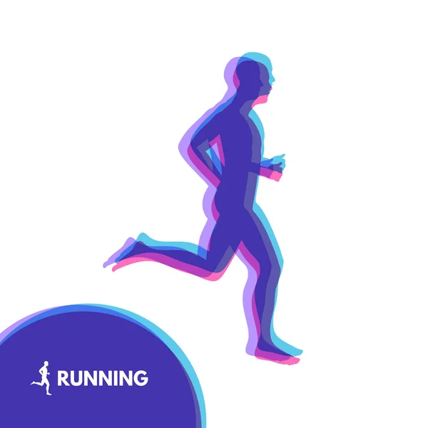 La silueta de un hombre corriendo. Diseño para el deporte. Emblema para maratón y jogging. Ilustración vectorial . — Archivo Imágenes Vectoriales