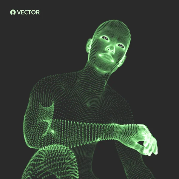 Сидящий мужчина. 3D модель человека. Бизнес, наука, психология или философия . — стоковый вектор