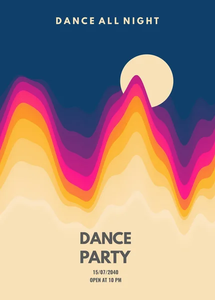 Dance Party uitnodiging met datum en tijd Details. Muziek evenement flyer of banner. 3D golvende achtergrond met dynamisch effect. Vector illustratie. — Stockvector